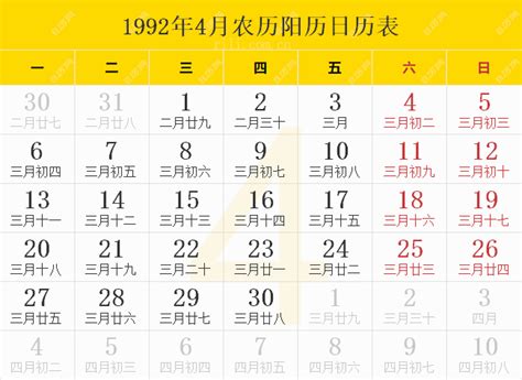 1992 天干地支|【1992年日历带农历】1992阳历阴历对照表